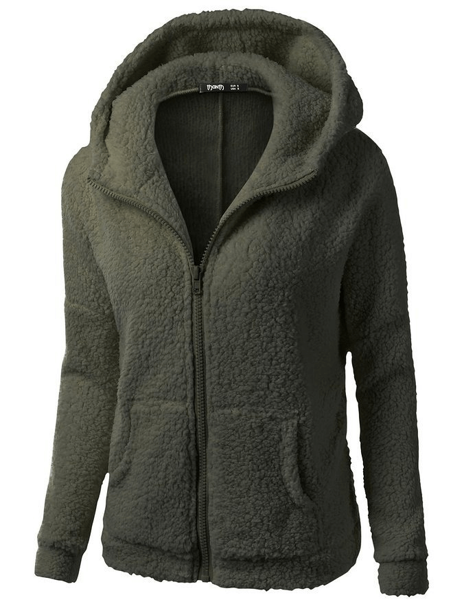 Plain Women's Fleece with Hood and Zipper, casual zip-up jacket, cotton-poly blend, full sleeves, ideal for winter warmth - SF0141